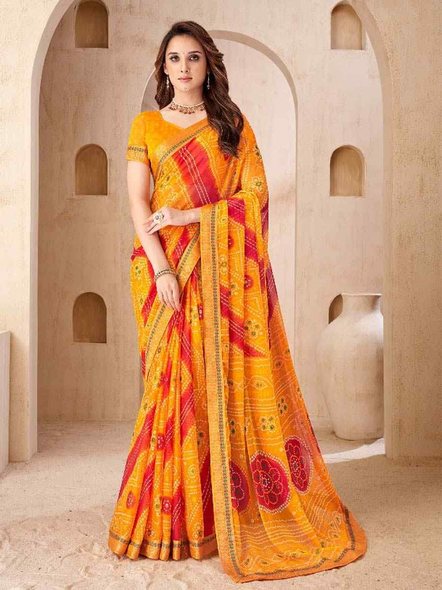 Multi Chiffon Printed Festival Wedding Fancy Heavy Border Saree