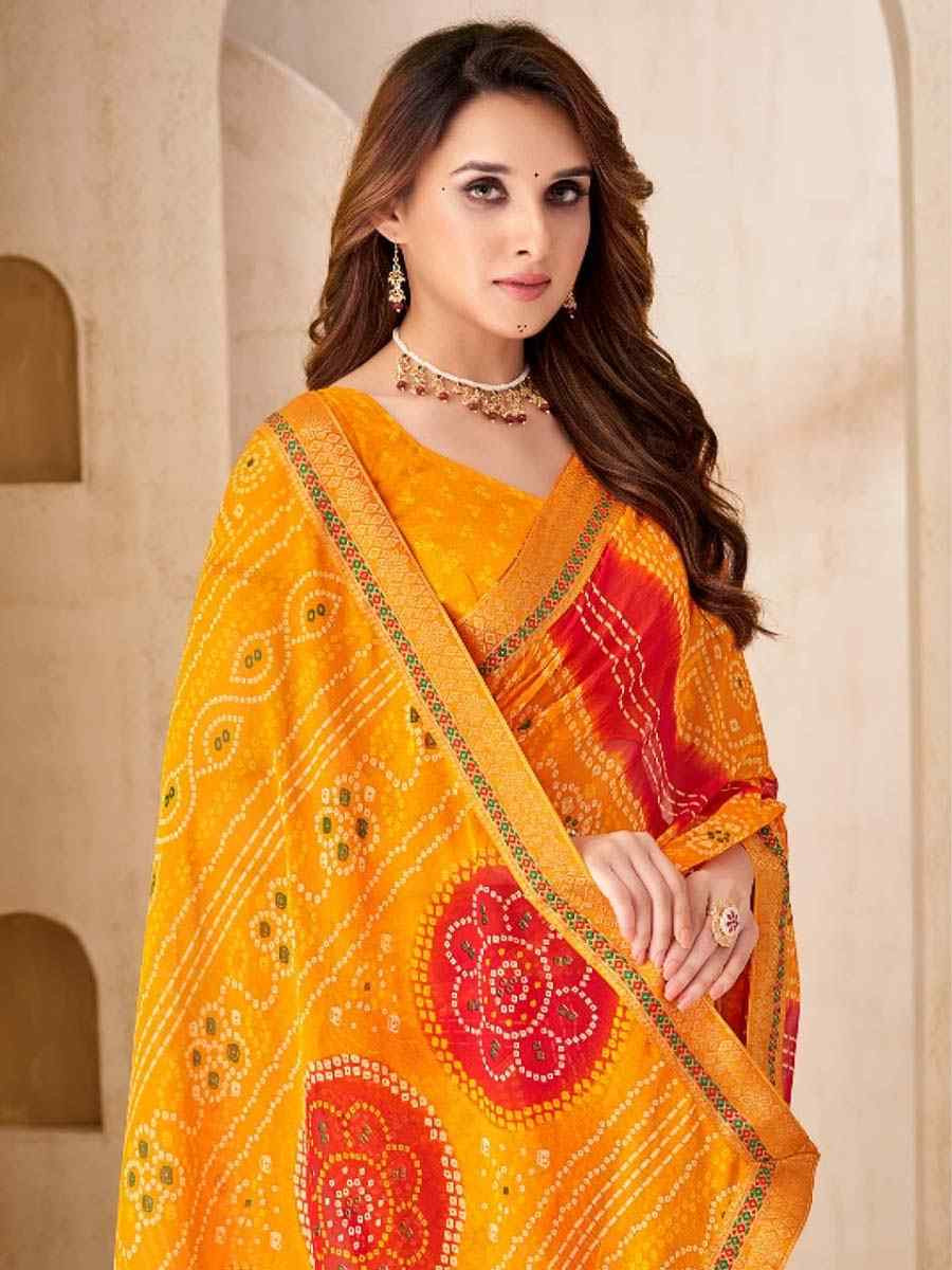 Multi Chiffon Printed Festival Wedding Fancy Heavy Border Saree