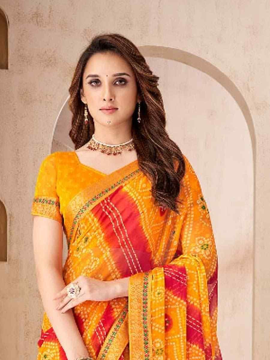 Multi Chiffon Printed Festival Wedding Fancy Heavy Border Saree