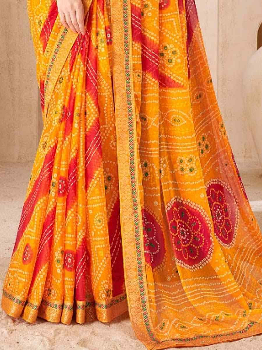 Multi Chiffon Printed Festival Wedding Fancy Heavy Border Saree