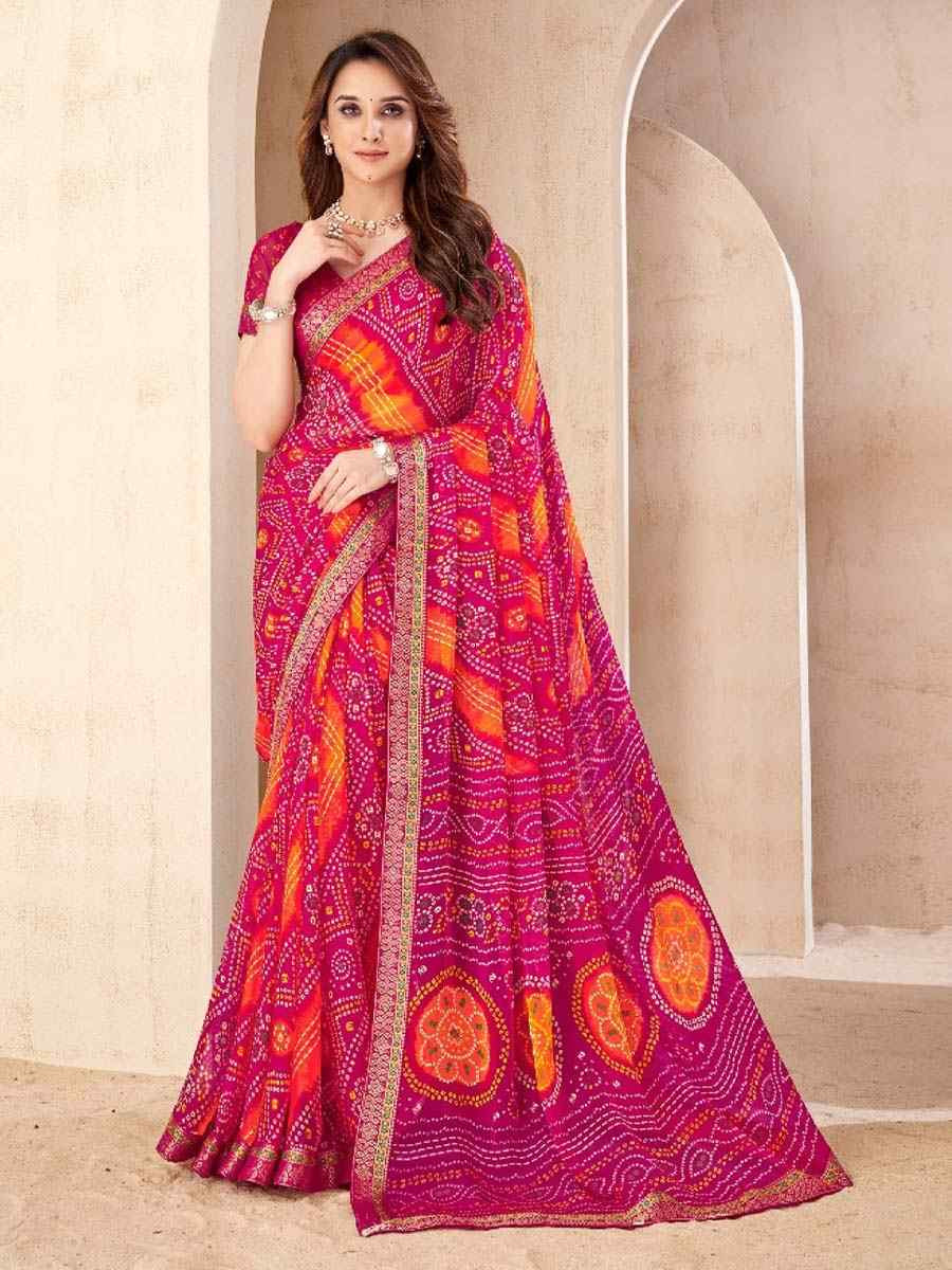 Multi Chiffon Printed Festival Wedding Fancy Heavy Border Saree