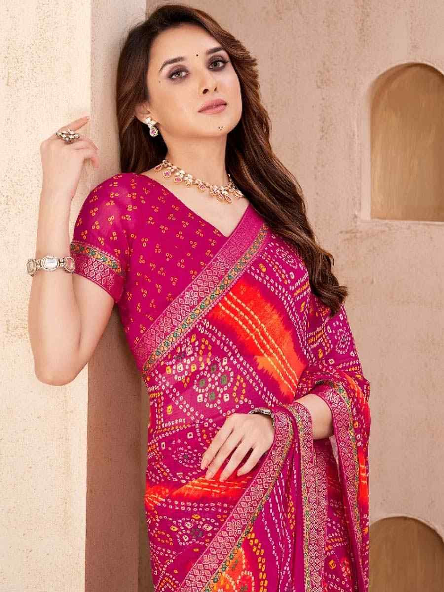 Multi Chiffon Printed Festival Wedding Fancy Heavy Border Saree