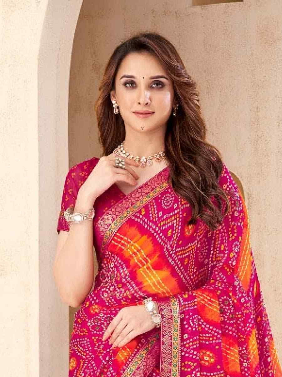 Multi Chiffon Printed Festival Wedding Fancy Heavy Border Saree