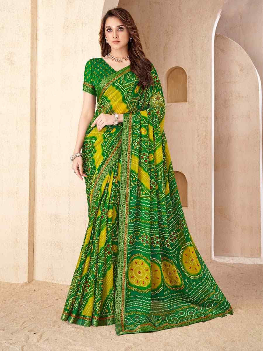 Multi Chiffon Printed Festival Wedding Fancy Heavy Border Saree