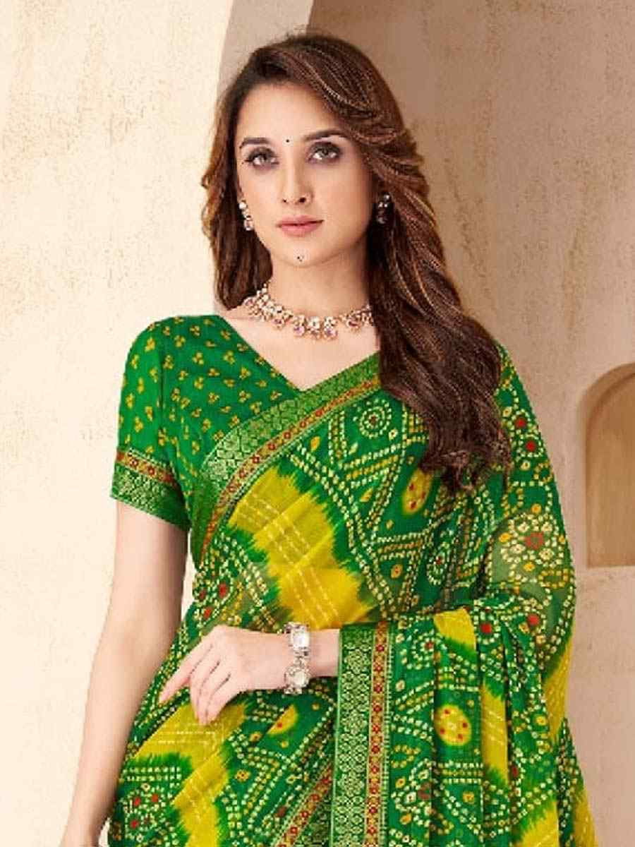 Multi Chiffon Printed Festival Wedding Fancy Heavy Border Saree