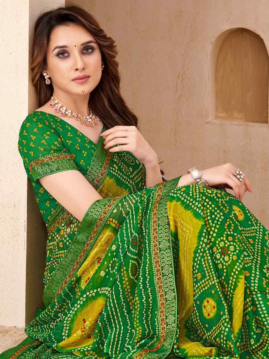 Multi Chiffon Printed Festival Wedding Fancy Heavy Border Saree