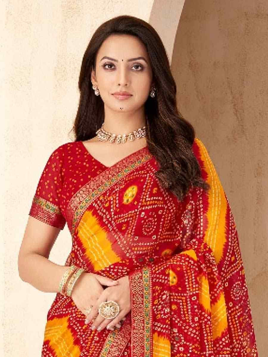 Multi Chiffon Printed Festival Wedding Fancy Heavy Border Saree