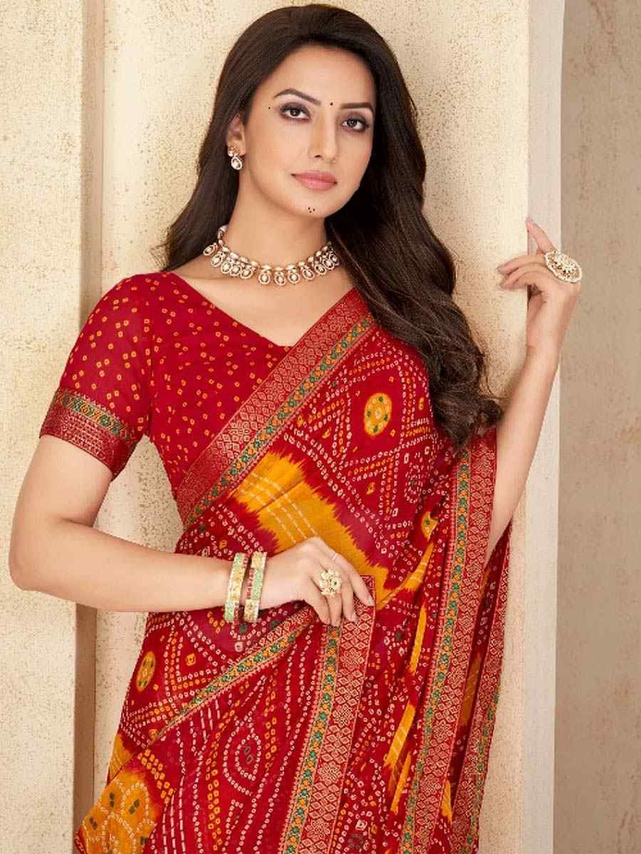 Multi Chiffon Printed Festival Wedding Fancy Heavy Border Saree