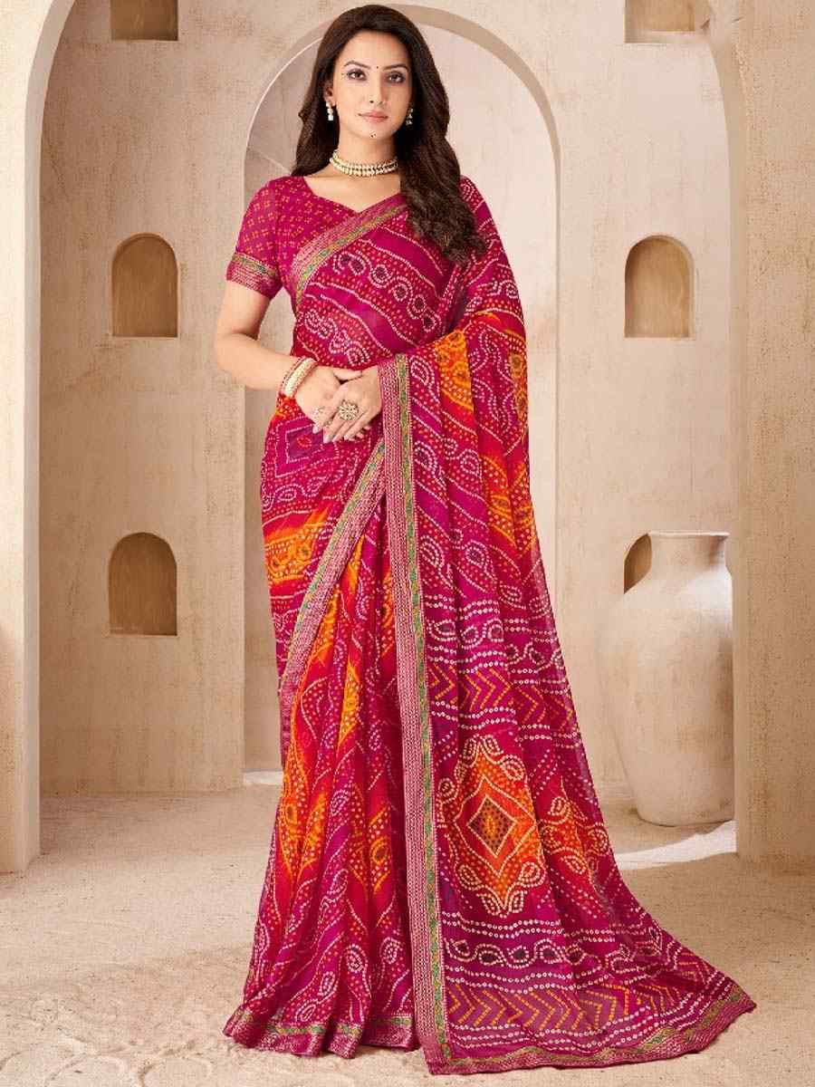 Multi Chiffon Printed Festival Wedding Fancy Heavy Border Saree