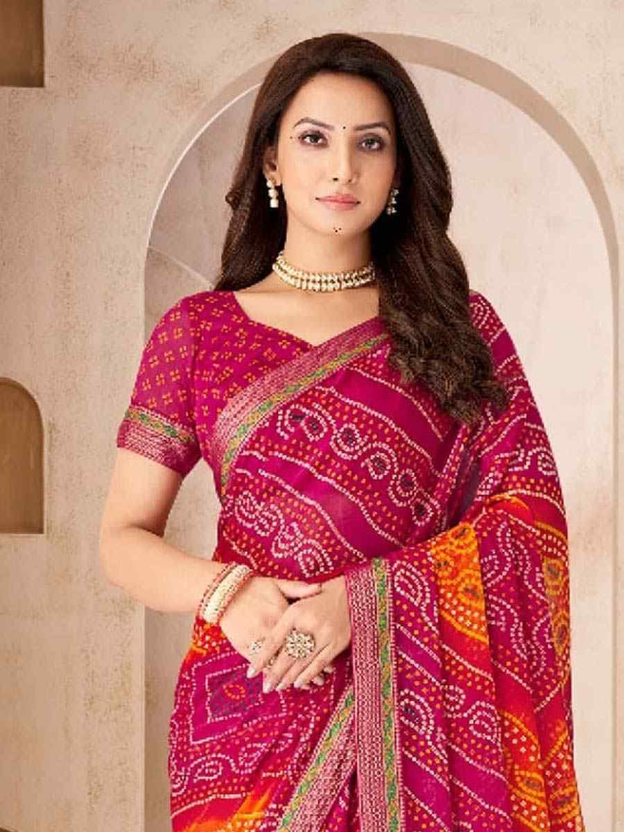 Multi Chiffon Printed Festival Wedding Fancy Heavy Border Saree