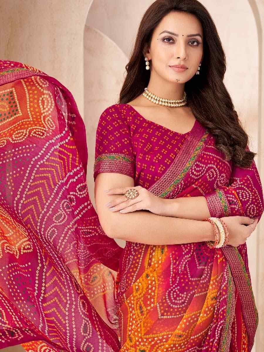 Multi Chiffon Printed Festival Wedding Fancy Heavy Border Saree