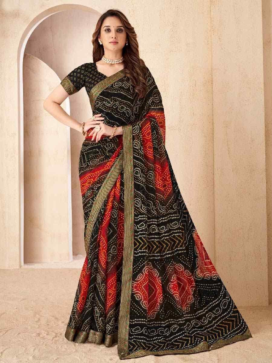 Multi Chiffon Printed Festival Wedding Fancy Heavy Border Saree