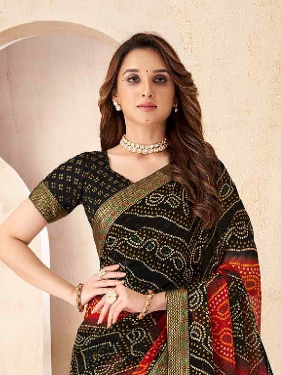 Multi Chiffon Printed Festival Wedding Fancy Heavy Border Saree