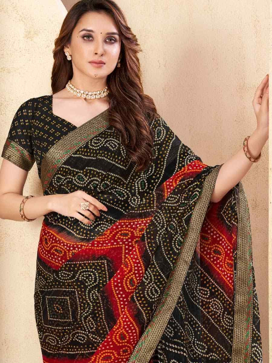 Multi Chiffon Printed Festival Wedding Fancy Heavy Border Saree