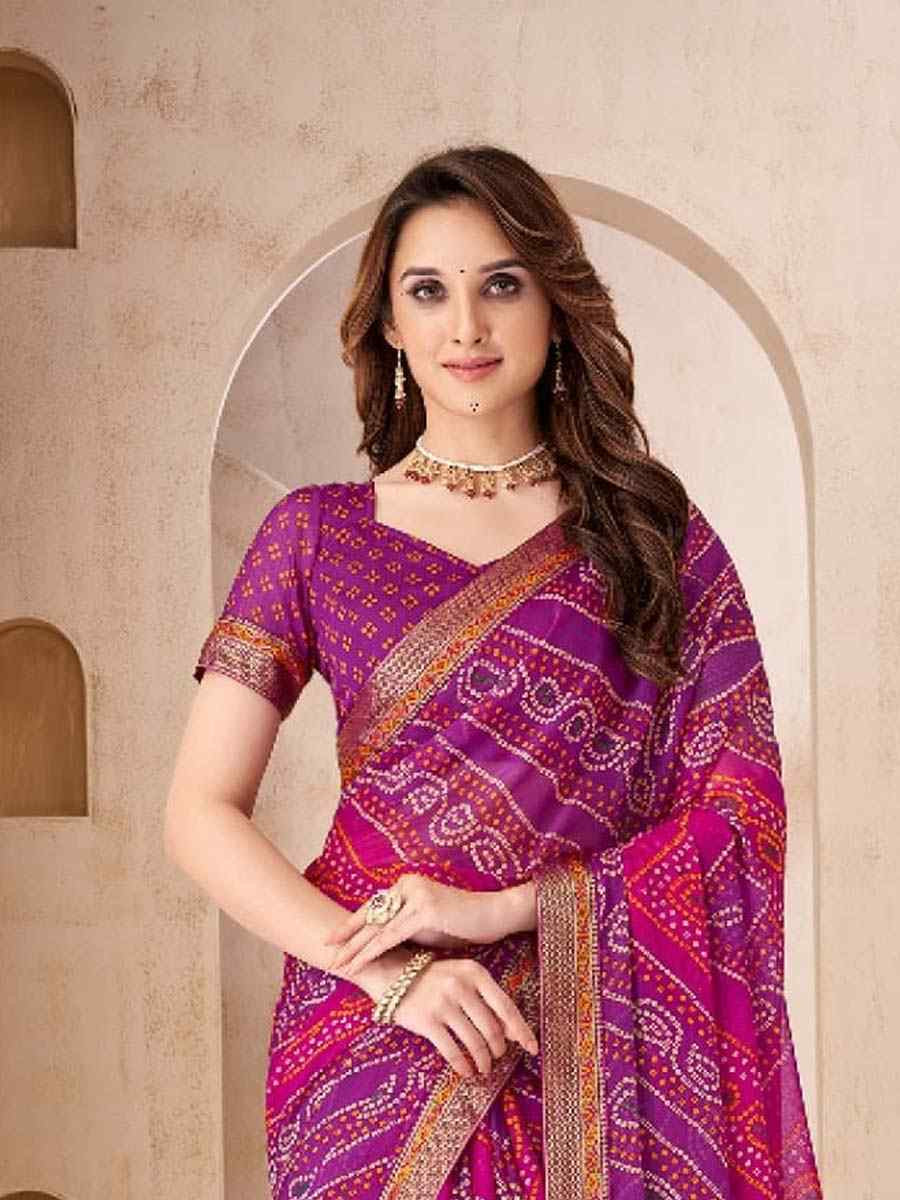 Multi Chiffon Printed Festival Wedding Fancy Heavy Border Saree