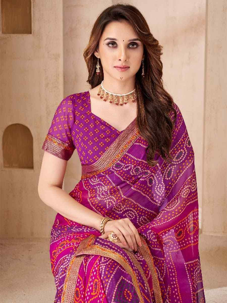 Multi Chiffon Printed Festival Wedding Fancy Heavy Border Saree