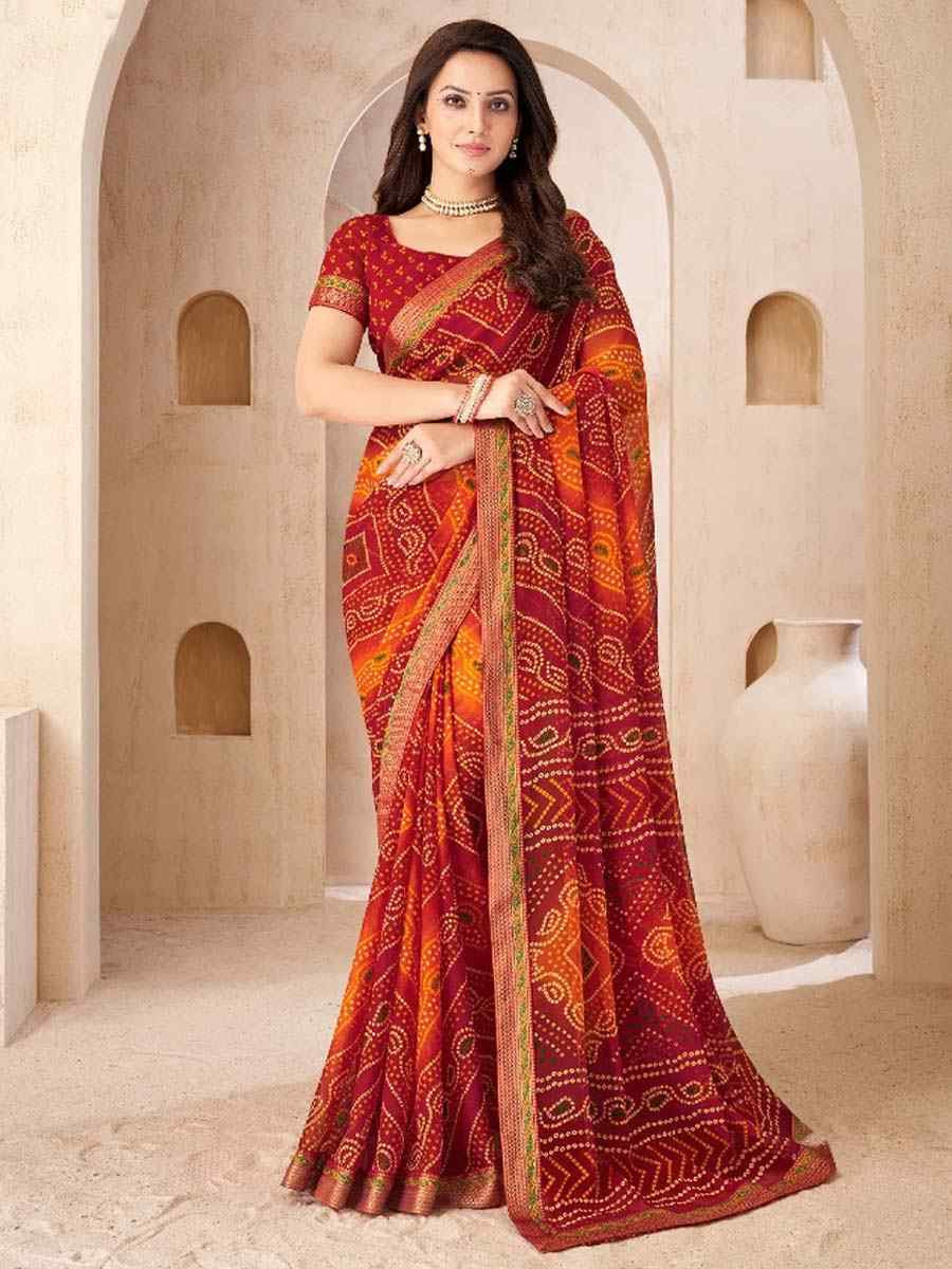 Multi Chiffon Printed Festival Wedding Fancy Heavy Border Saree