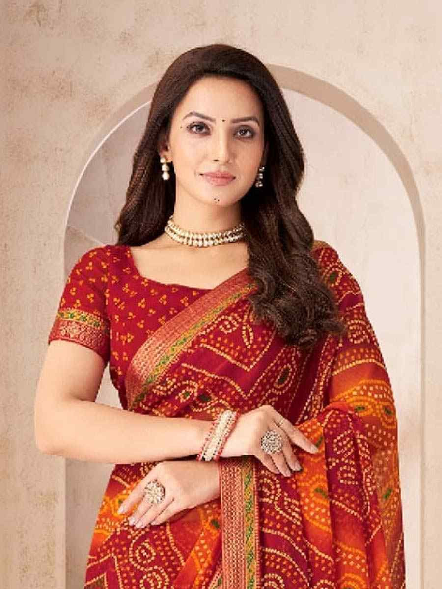Multi Chiffon Printed Festival Wedding Fancy Heavy Border Saree