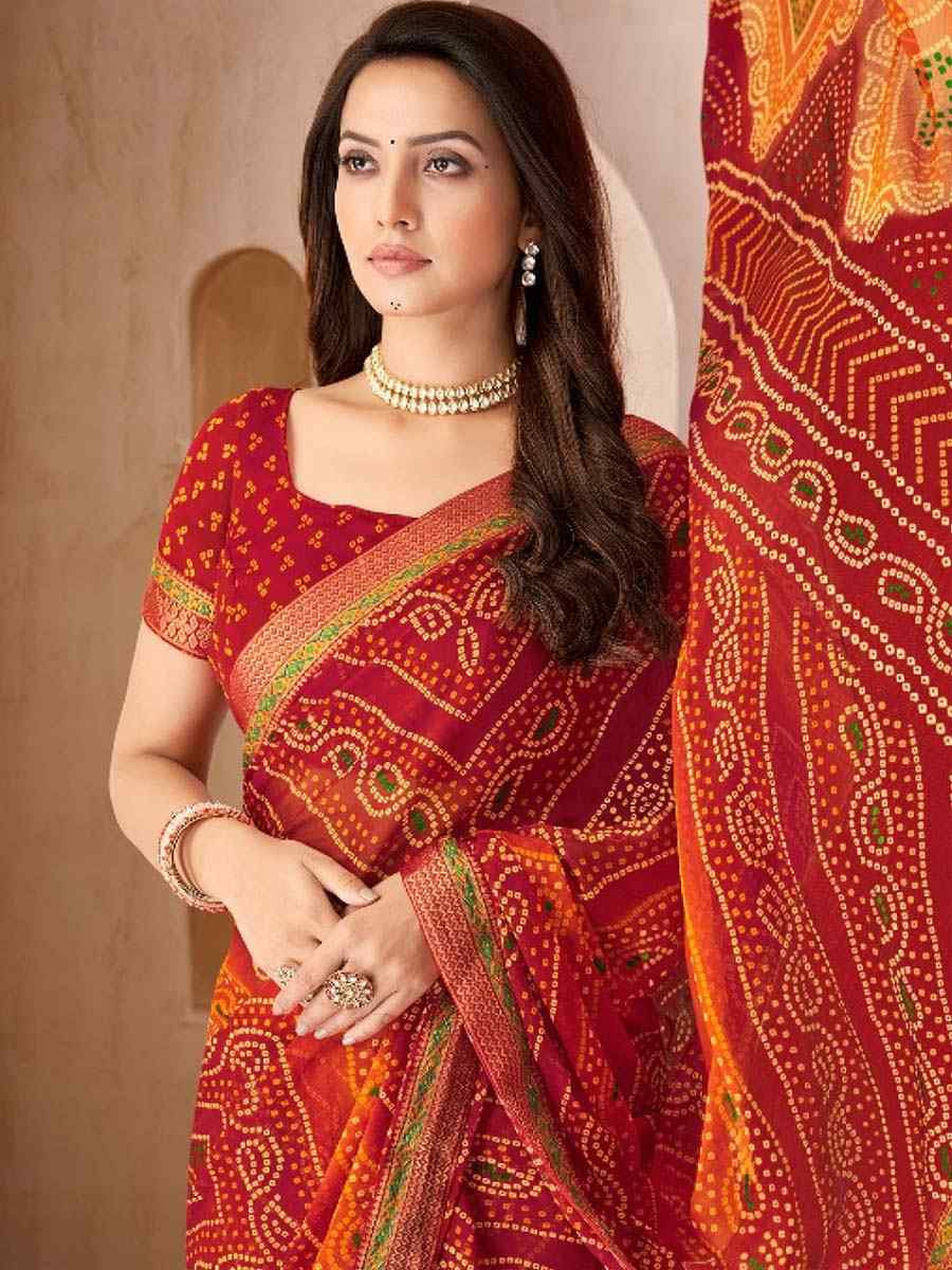 Multi Chiffon Printed Festival Wedding Fancy Heavy Border Saree