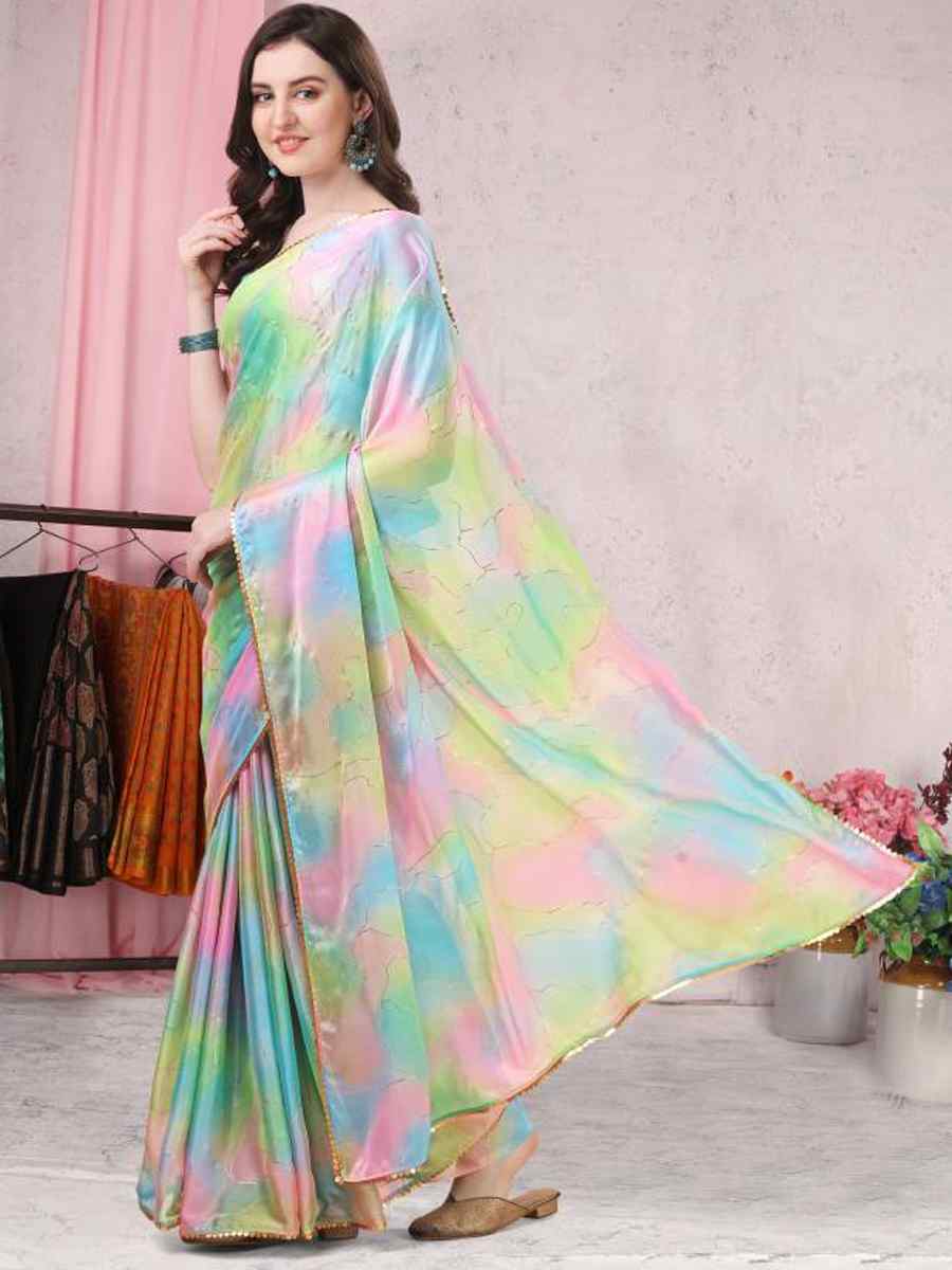 Multi Chinon Chiffon Printed Casual Party Contemporary Saree