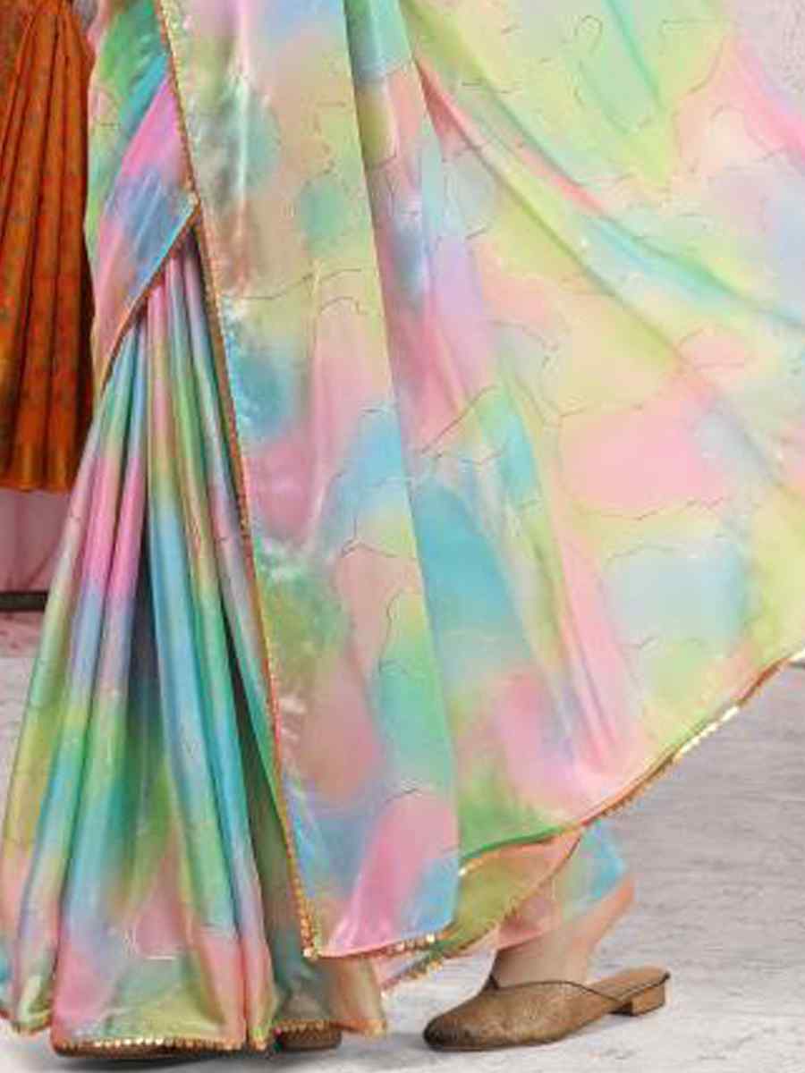 Multi Chinon Chiffon Printed Casual Party Contemporary Saree