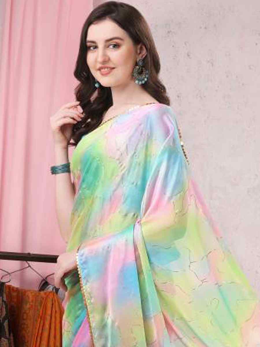 Multi Chinon Chiffon Printed Casual Party Contemporary Saree