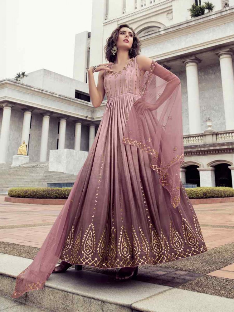 Multi Chinon Embroidered Festival Anarkali Salwar Kameez