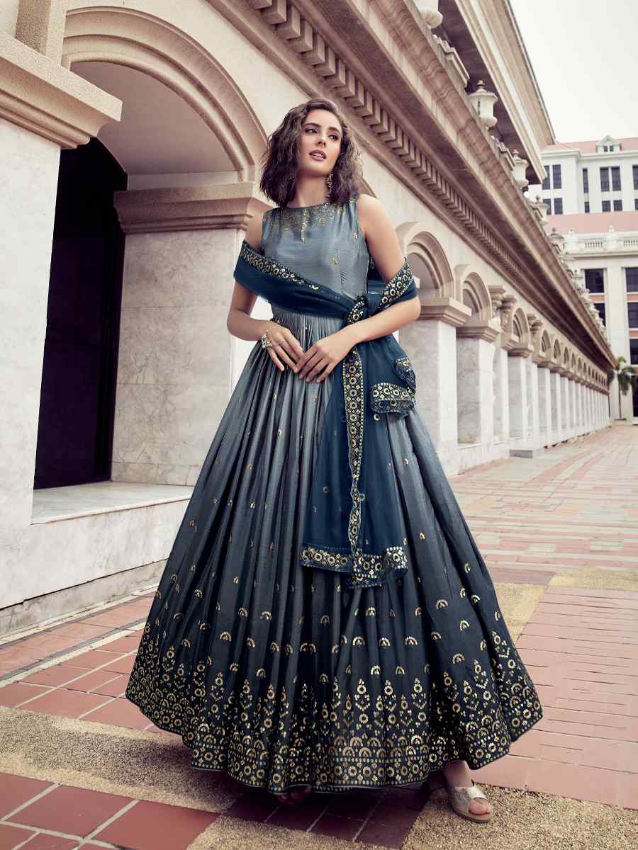 Multi Chinon Embroidered Festival Anarkali Salwar Kameez