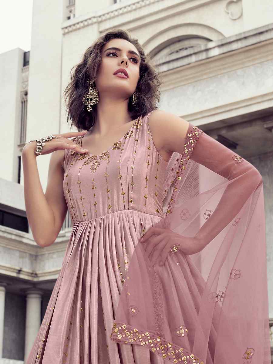 Multi Chinon Embroidered Festival Anarkali Salwar Kameez