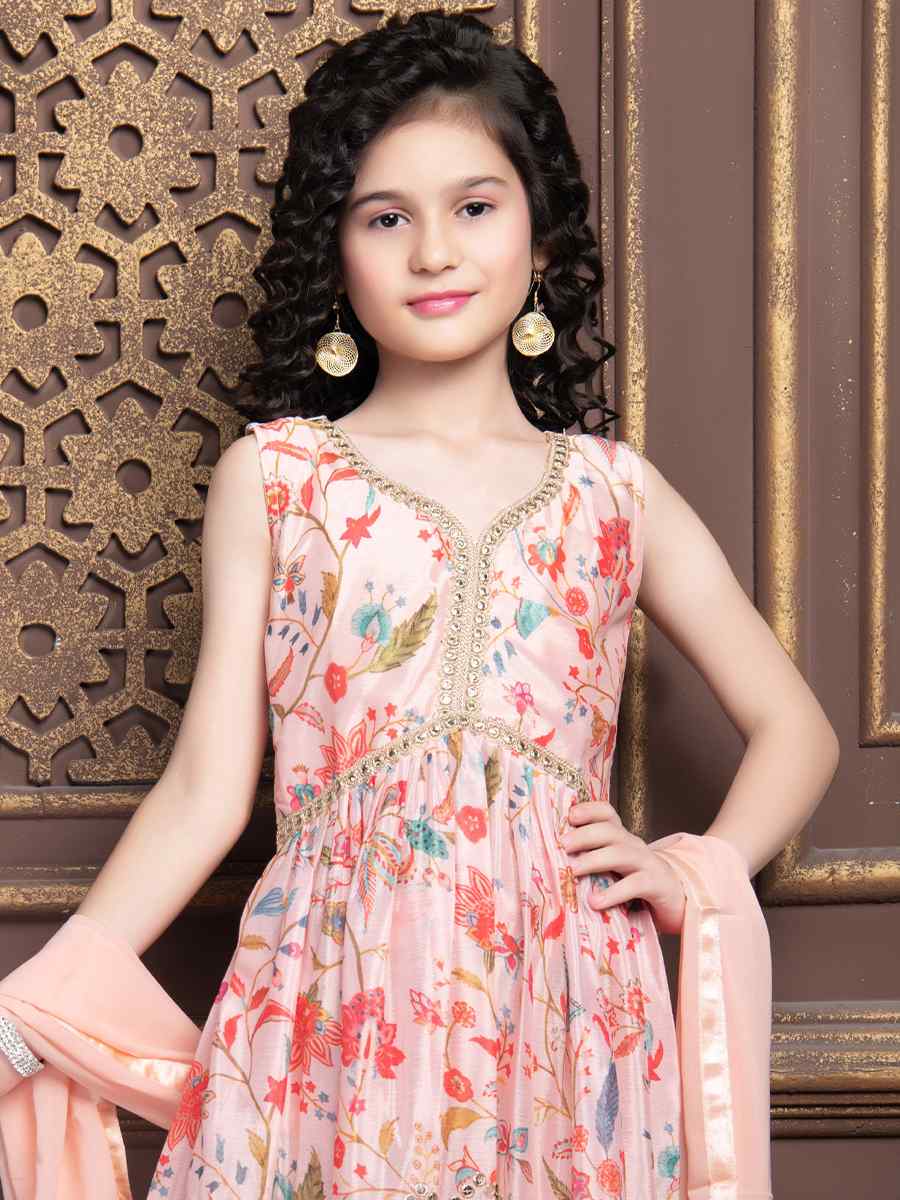 Multi Chinon Embroidered Wedding Festival Kurta Sharara Girls Wear