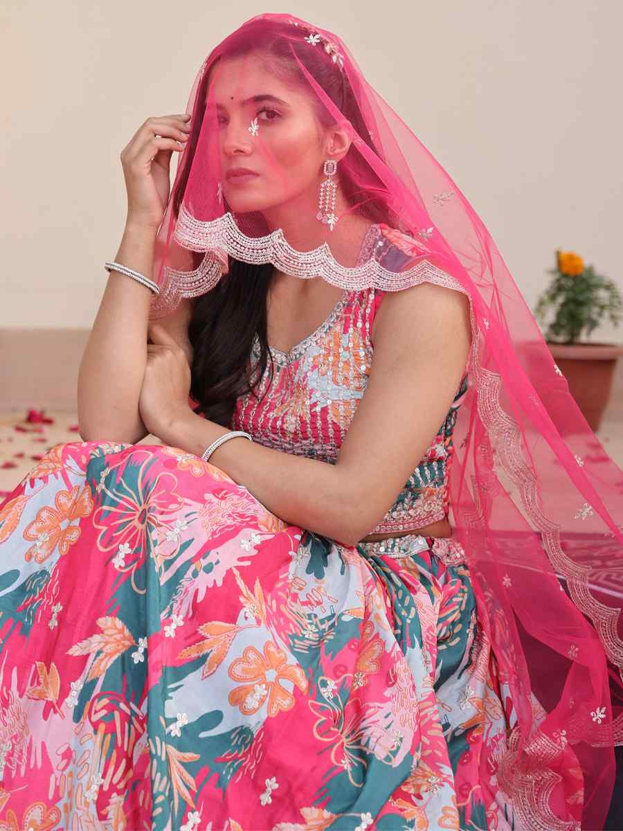 Multi Chinon Embroidered Wedding Reception Festival Heavy Border Lehenga Choli