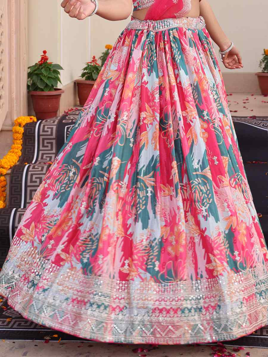 Multi Chinon Embroidered Wedding Reception Festival Heavy Border Lehenga Choli