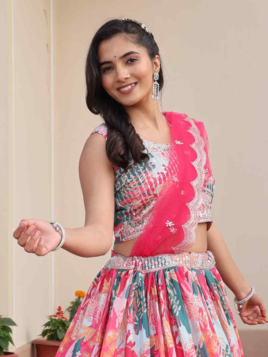 Multi Chinon Embroidered Wedding Reception Festival Heavy Border Lehenga Choli