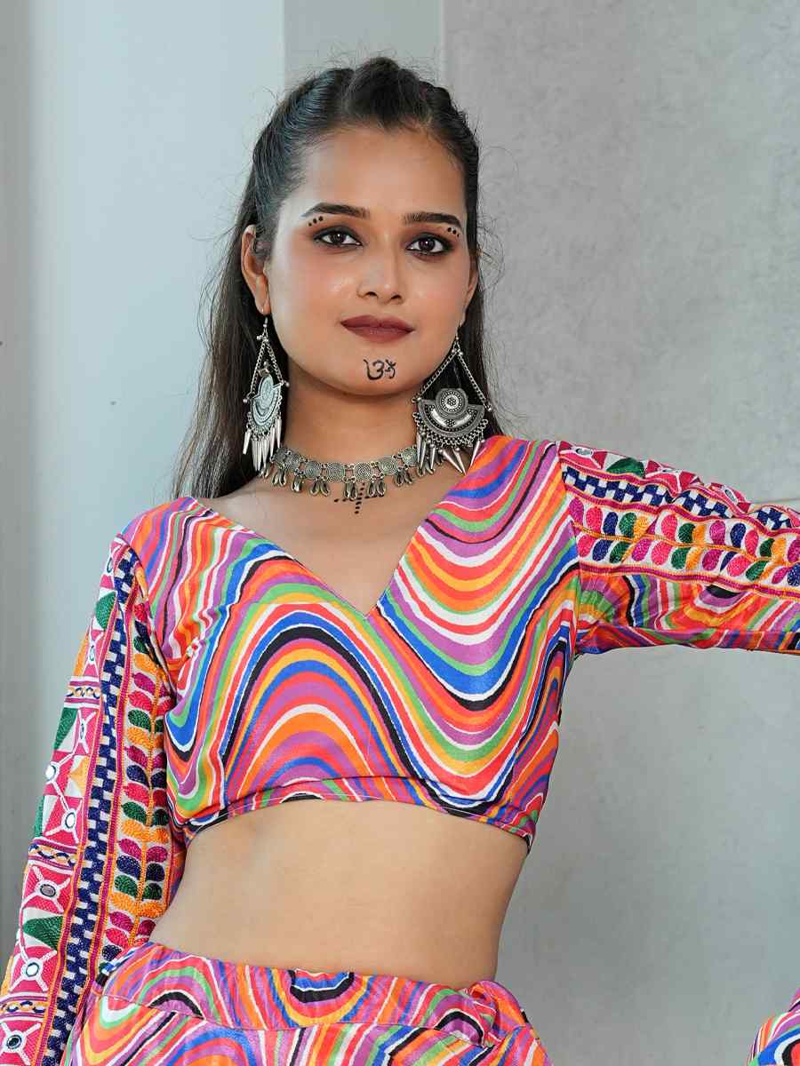 Multi Chinon Printed Festival Traditional Lehenga Choli