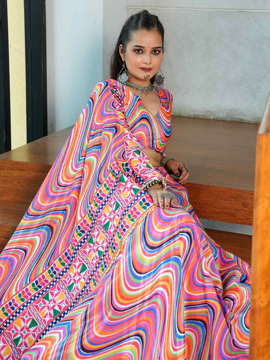 Multi Chinon Printed Festival Traditional Lehenga Choli