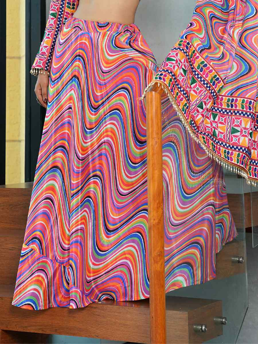 Multi Chinon Printed Festival Traditional Lehenga Choli