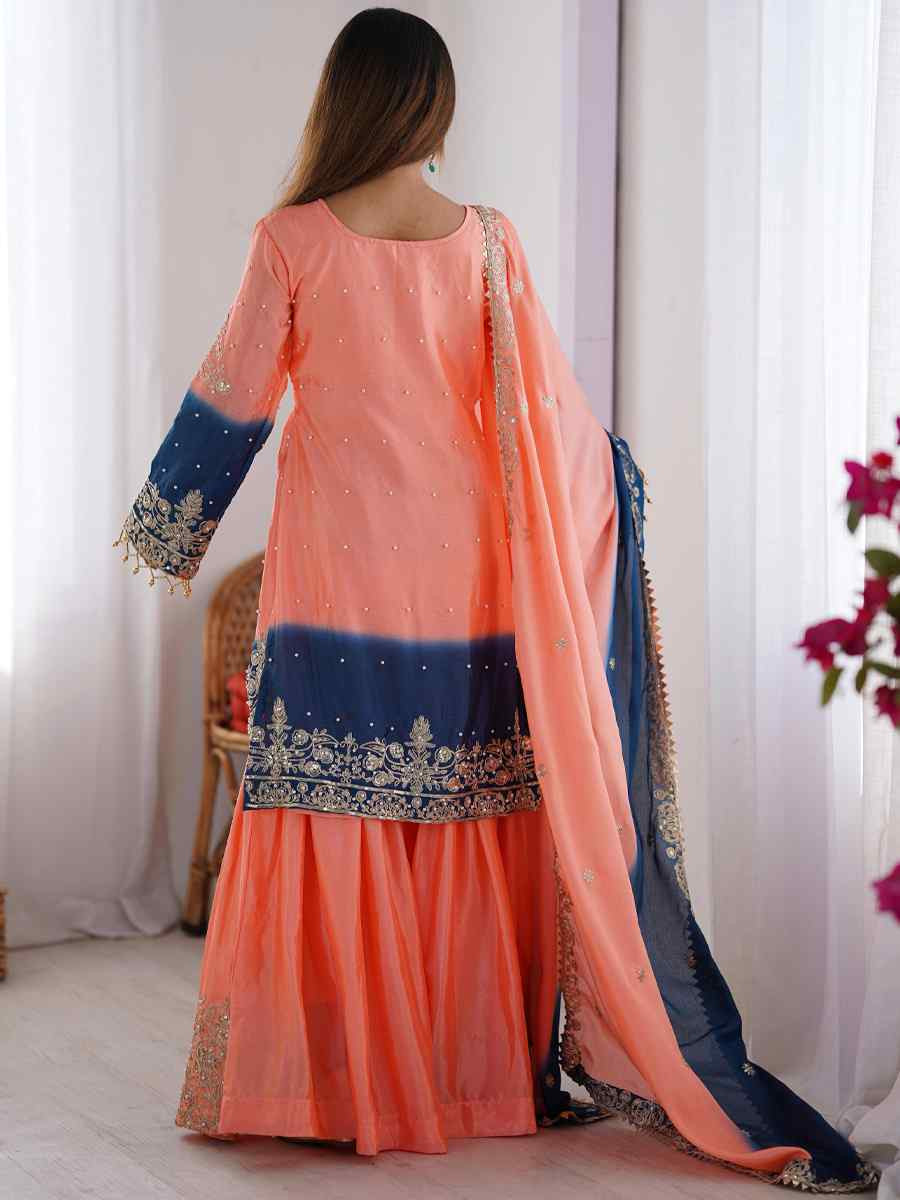 Multi Chinon Silk Embroidered Festival Casual Ready Sharara Pant Salwar Kameez