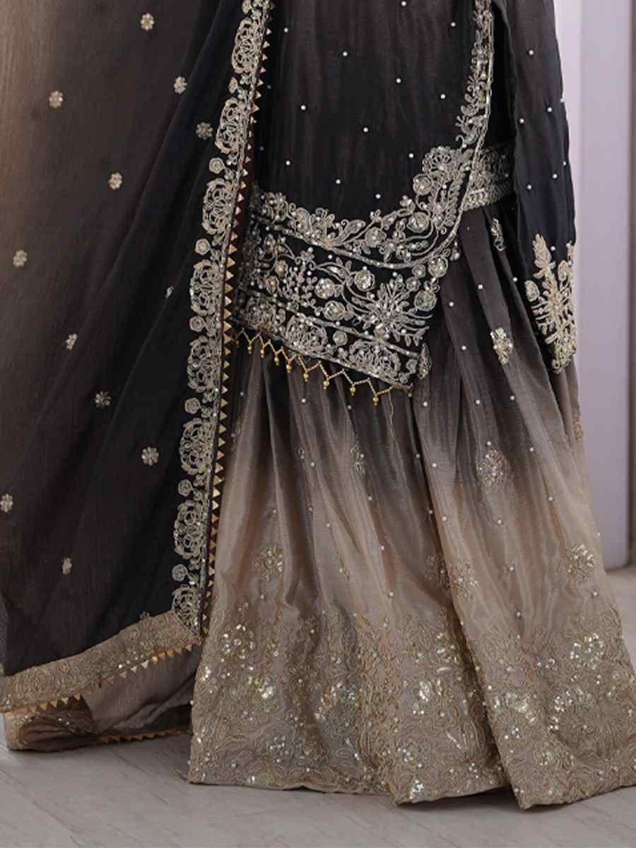 Multi Chinon Silk Embroidered Festival Casual Ready Sharara Pant Salwar Kameez