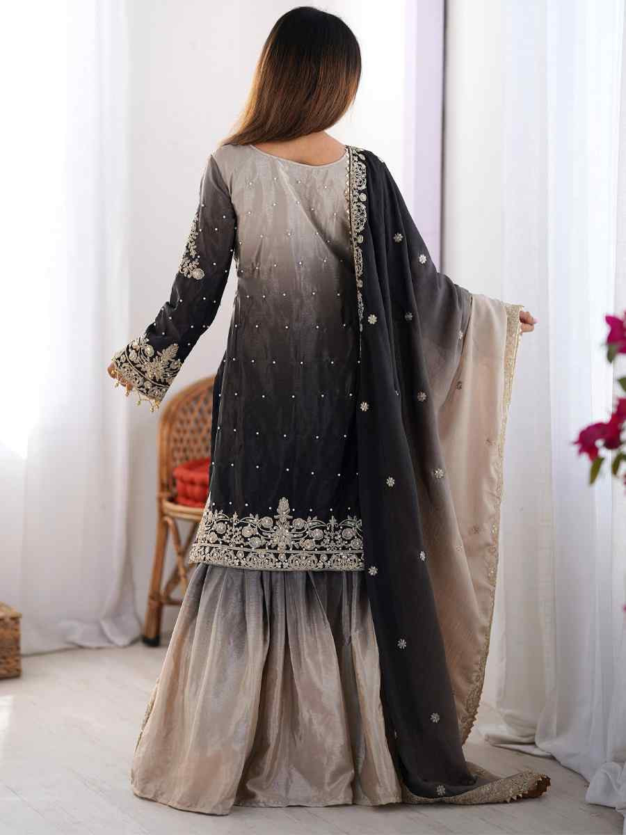 Multi Chinon Silk Embroidered Festival Casual Ready Sharara Pant Salwar Kameez