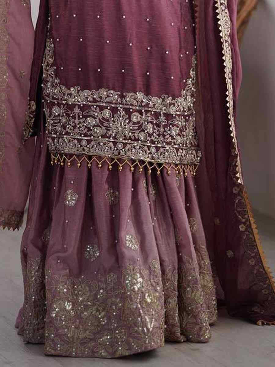 Multi Chinon Silk Embroidered Festival Casual Ready Sharara Pant Salwar Kameez