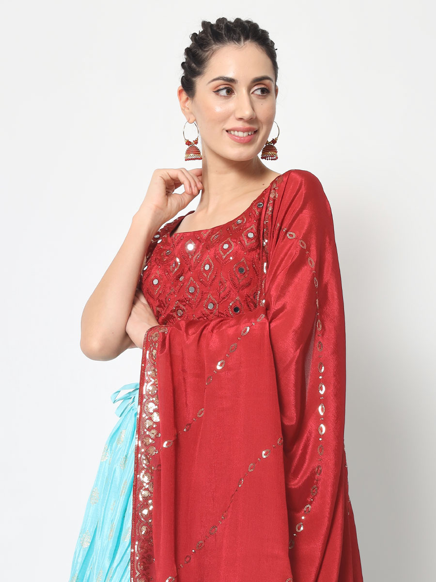 Multi Chinon Silk Embroidered Festival Party Wear Heavy Border Lehenga Choli