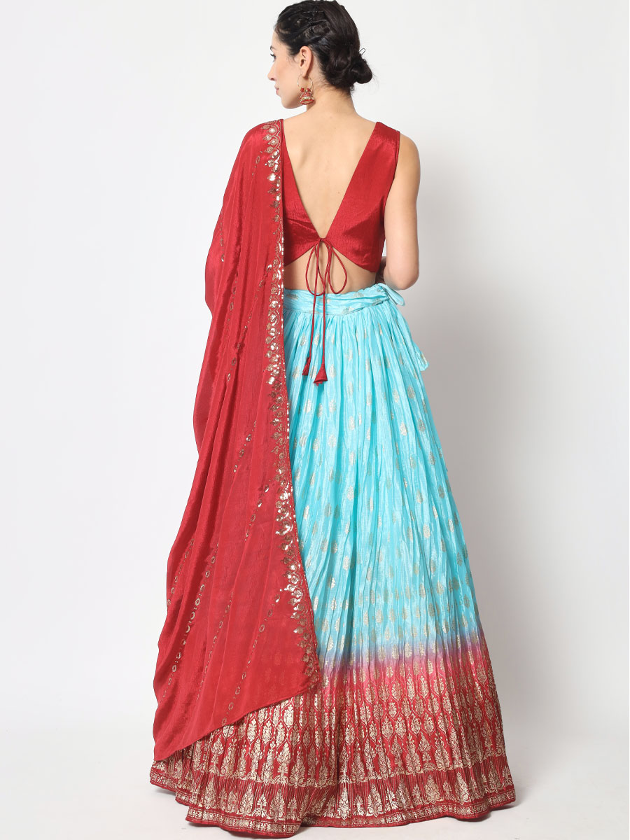 Multi Chinon Silk Embroidered Festival Party Wear Heavy Border Lehenga Choli