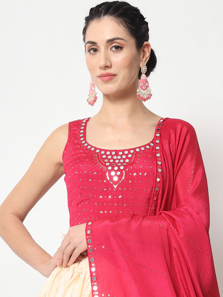 Multi Chinon Silk Embroidered Festival Party Wear Heavy Border Lehenga Choli