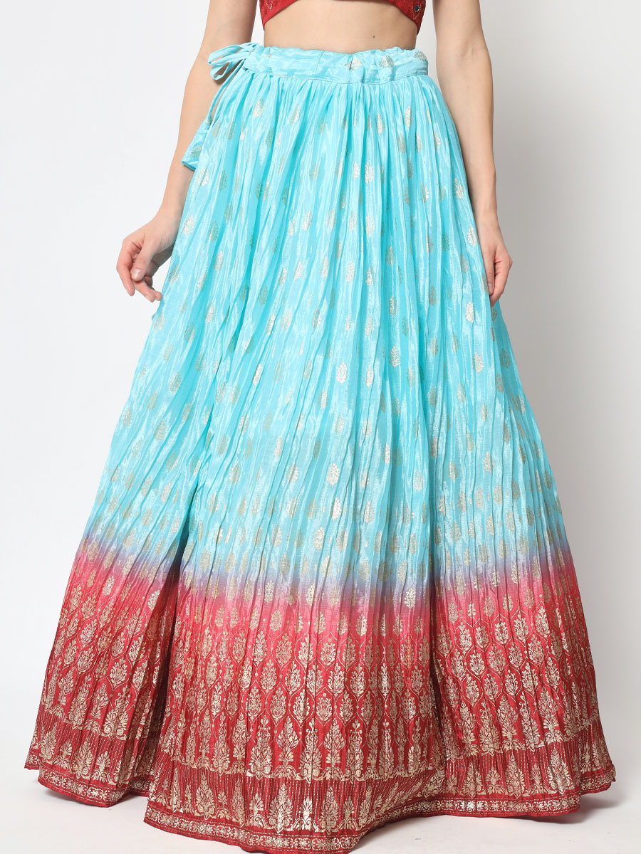 Multi Chinon Silk Embroidered Festival Party Wear Heavy Border Lehenga Choli