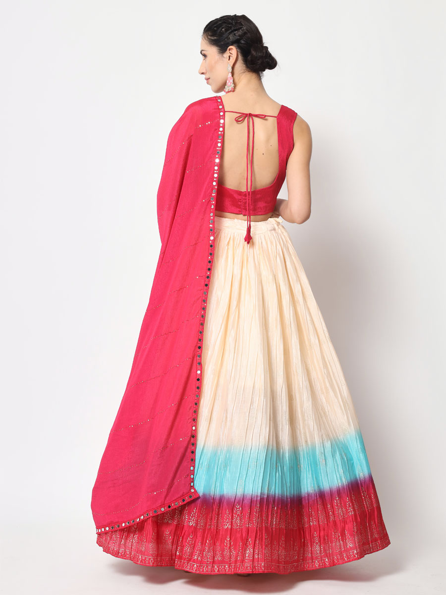 Multi Chinon Silk Embroidered Festival Party Wear Heavy Border Lehenga Choli