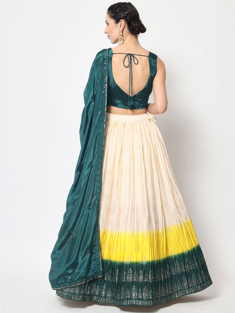 Multi Chinon Silk Embroidered Festival Party Wear Heavy Border Lehenga Choli