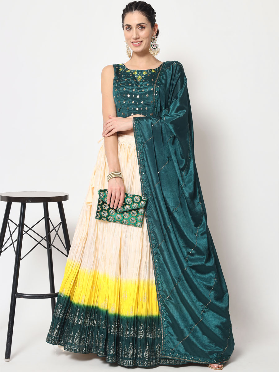 Multi Chinon Silk Embroidered Festival Party Wear Heavy Border Lehenga Choli