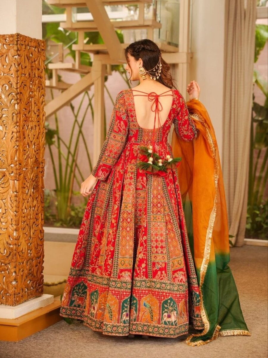 Multi Chinon Silk Printed Wedding Party Festival Casual Ready Gown Women Wear