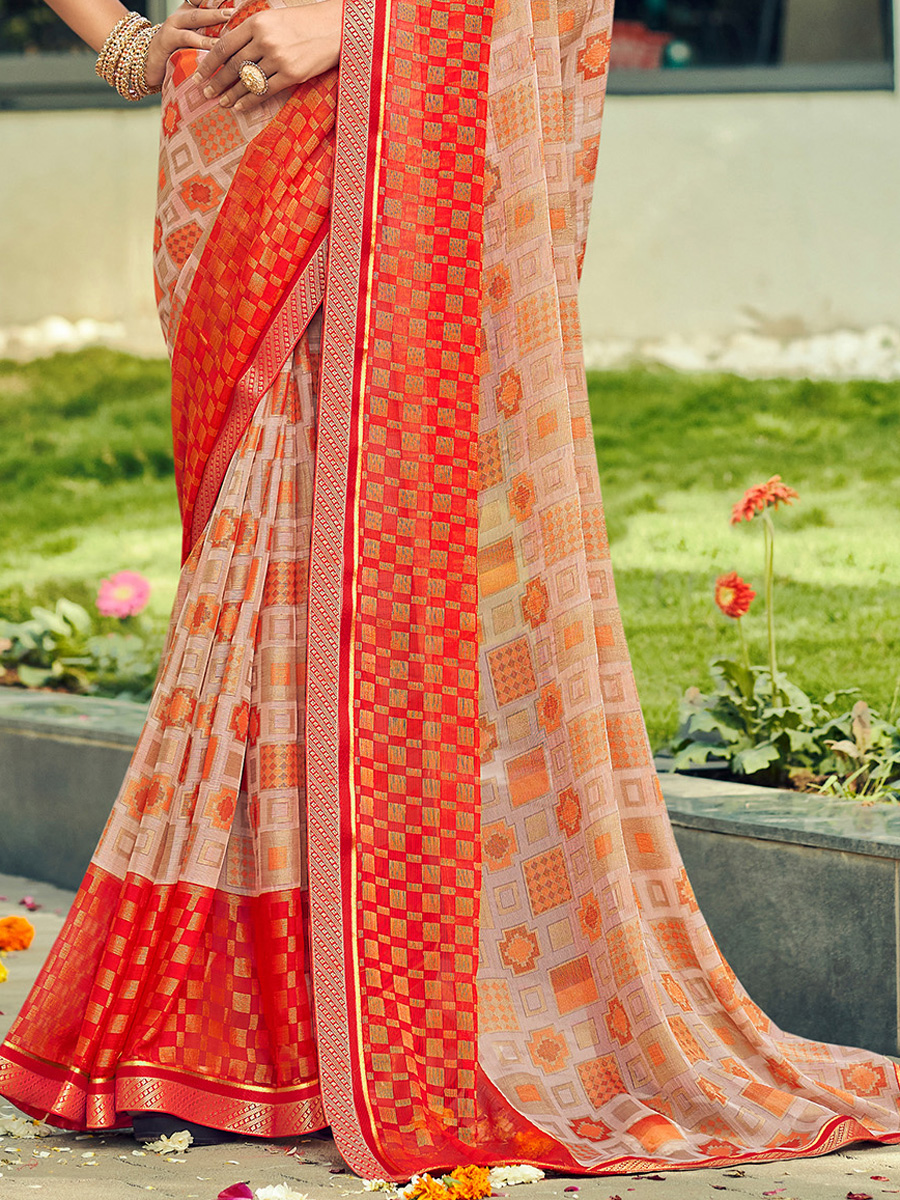 Multi Color Chiffon Brasso Printed Festival Saree