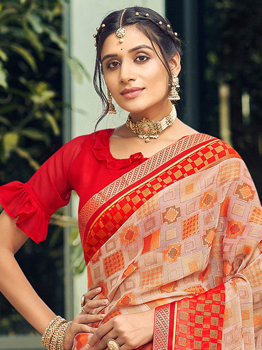 Multi Color Chiffon Brasso Printed Festival Saree